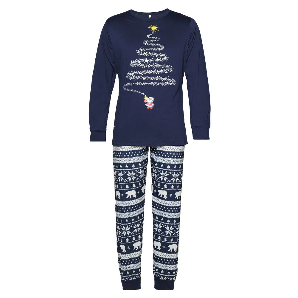 Family Matching Blue Christmas Tree Suits Family Look Pajama Set