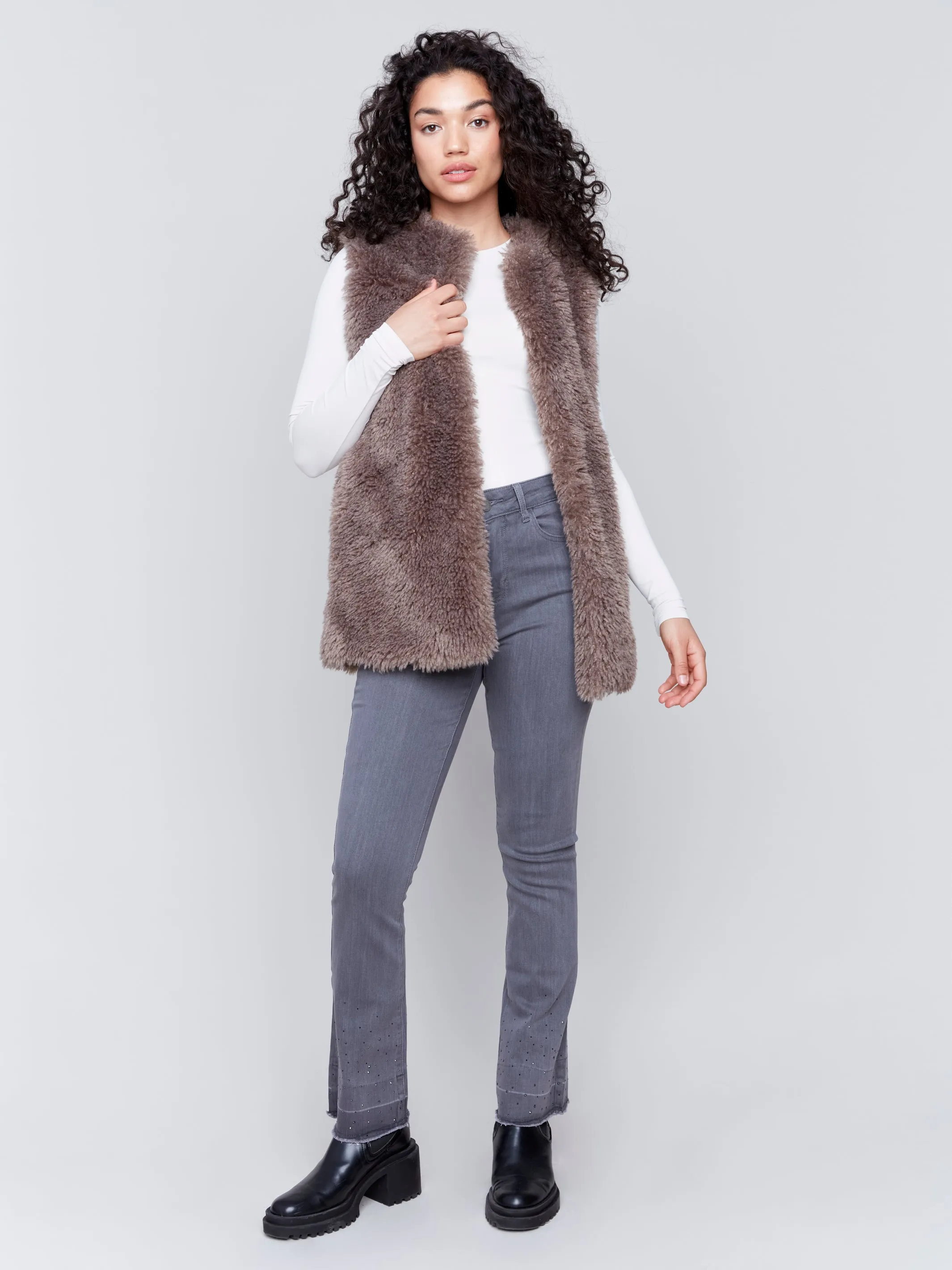 Faux Fur Vest Taupe by Charlie B