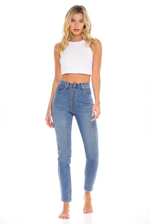 Full Zip High Waisted Jeans  - The Lotus