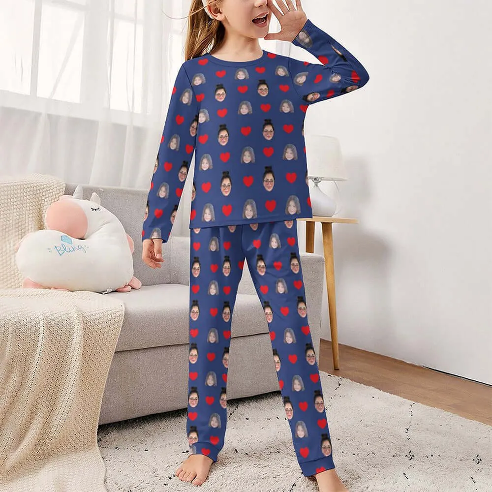 Girls Custom Two Face Photo Long Sleeve Sleepwear Pajamas Set