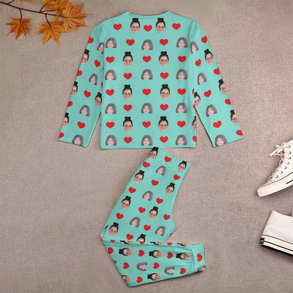 Girls Custom Two Face Photo Long Sleeve Sleepwear Pajamas Set