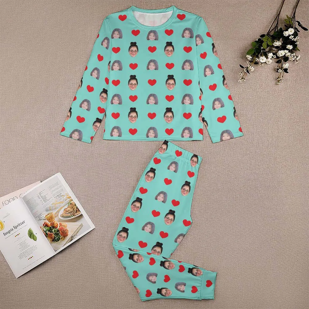 Girls Custom Two Face Photo Long Sleeve Sleepwear Pajamas Set