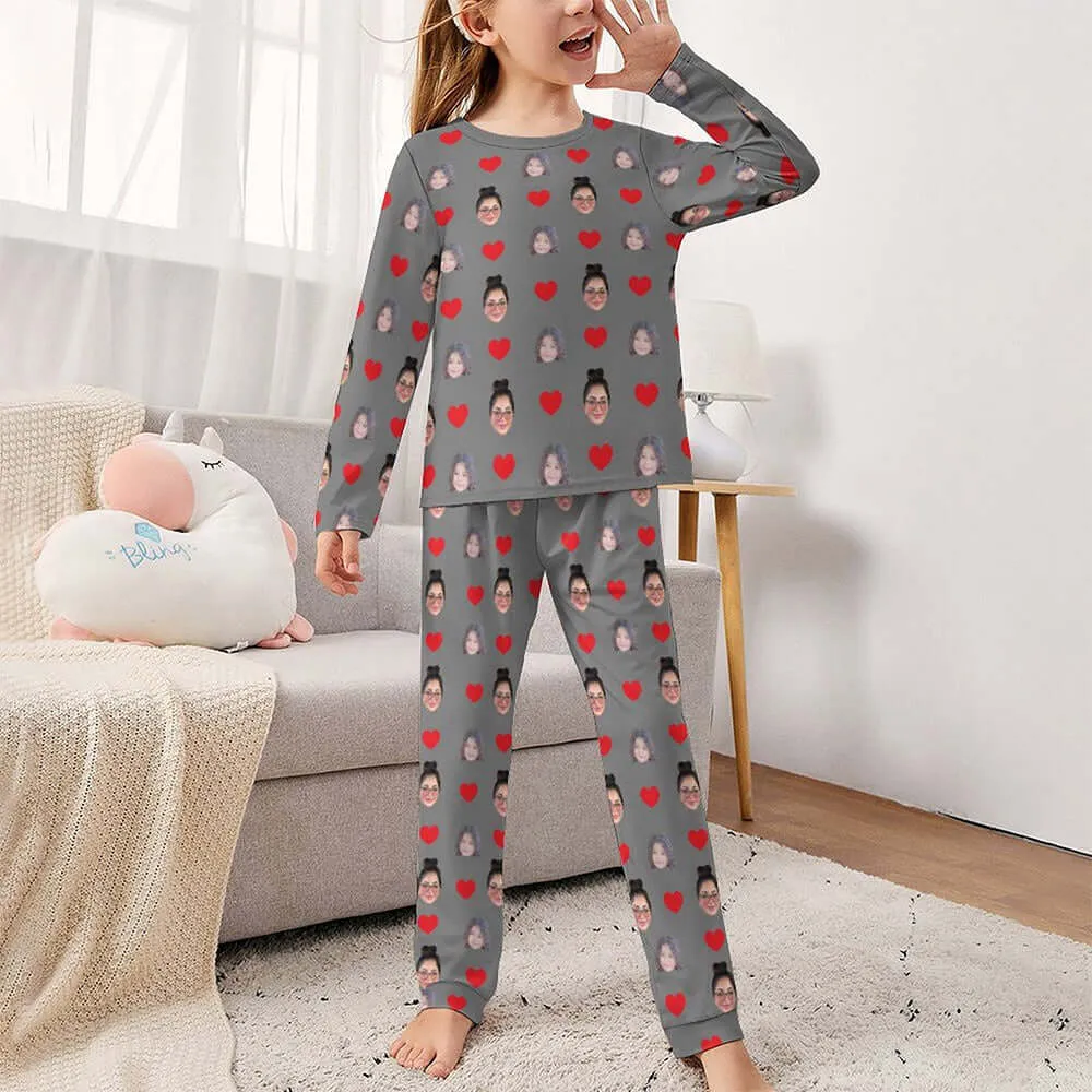 Girls Custom Two Face Photo Long Sleeve Sleepwear Pajamas Set