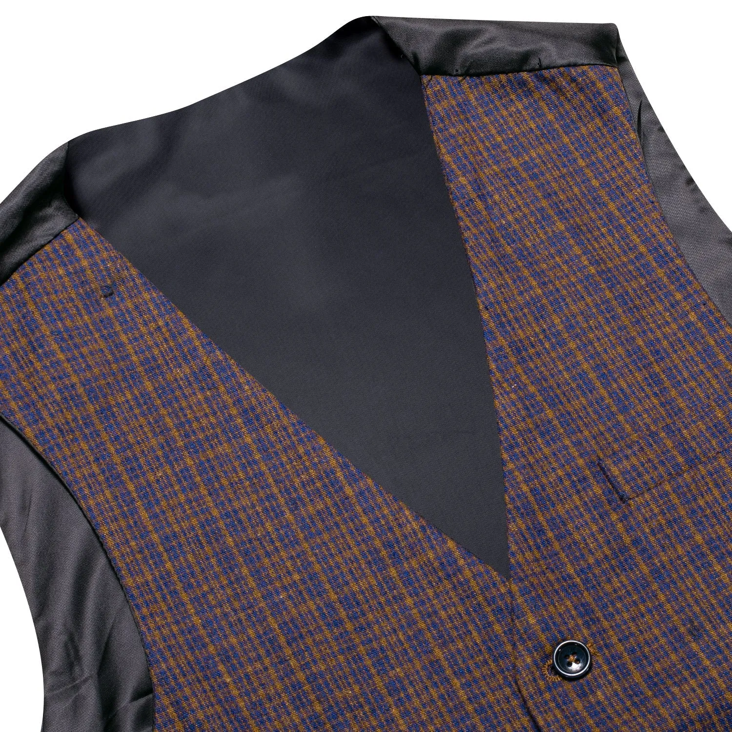 Golden Blue Plaid Wool Splicing Jacquard Men's Vest