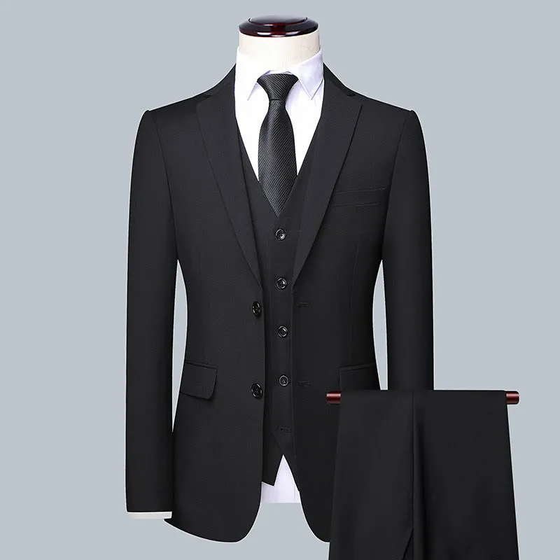 IKEARLAX  New Suit Suit Men's Three-Piece Slim-Fit Korean Wedding Dress Business Formal Wear British Plaid Suit