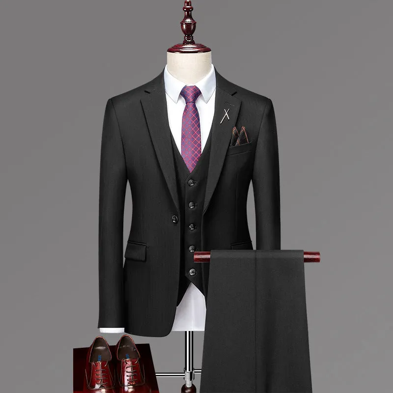 IKEARLAX  New Suit Suit Men's Three-Piece Slim-Fit Korean Wedding Dress Business Formal Wear British Plaid Suit