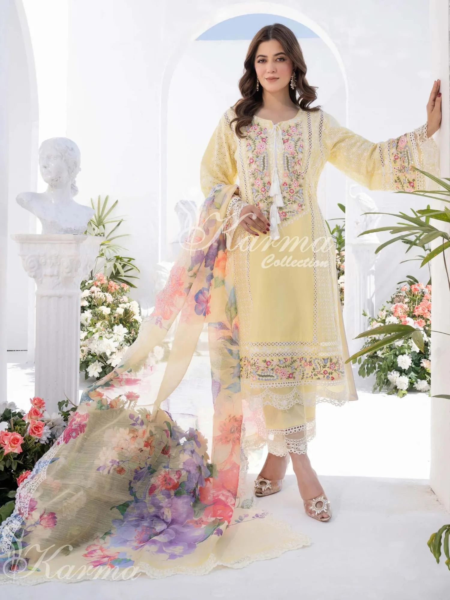 Karma Collection Yellow Cotton Embroidered Suit (KC1330)