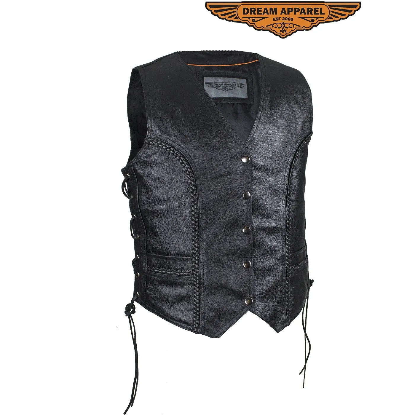 Ladies Split Cowhide Leather Club Vest W/ Side Laces