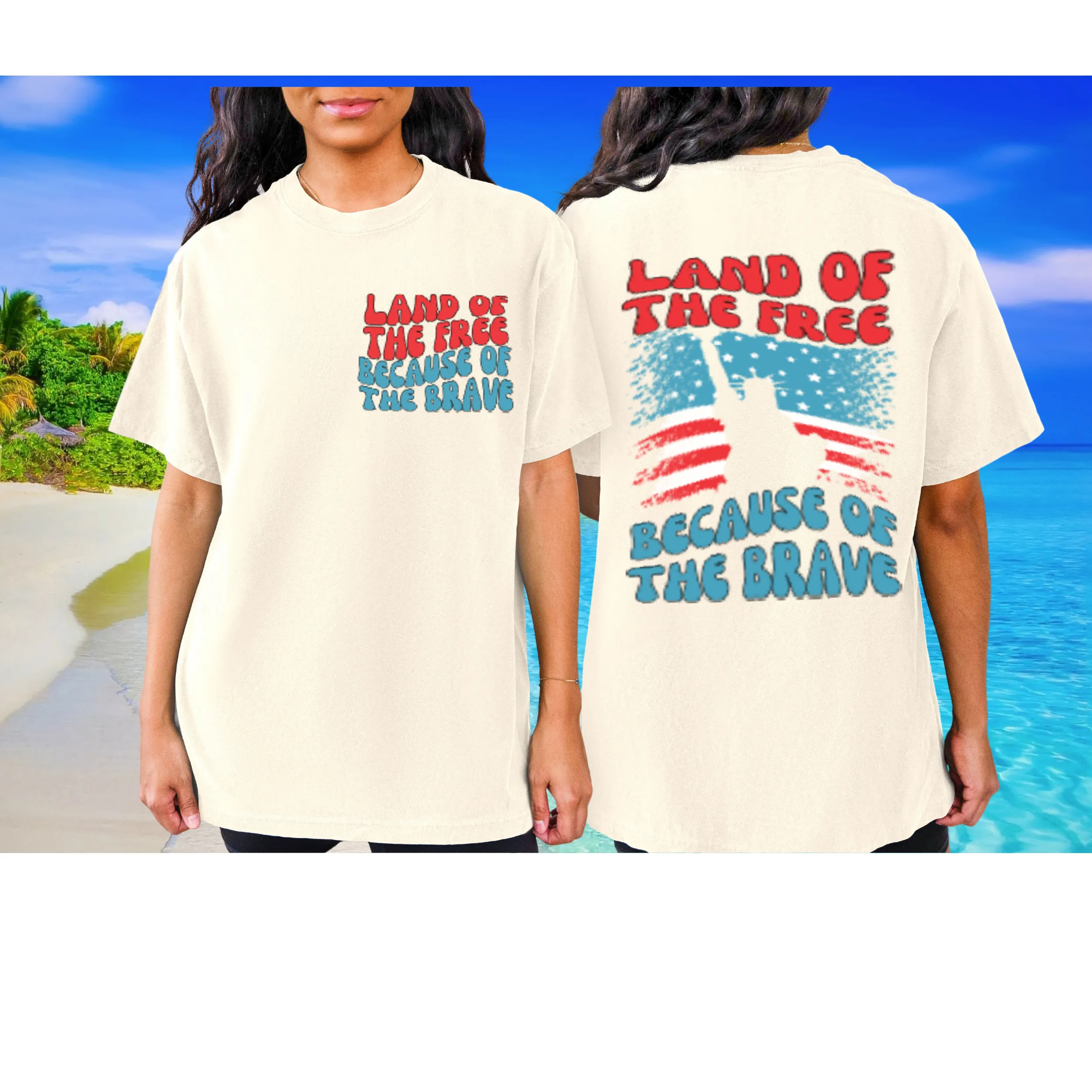 Land Of The Free 4th of July Comfort Colors® T-Shirt, Front and Back Design T-Shirt, Trendy 1970's Statue Of Liberty