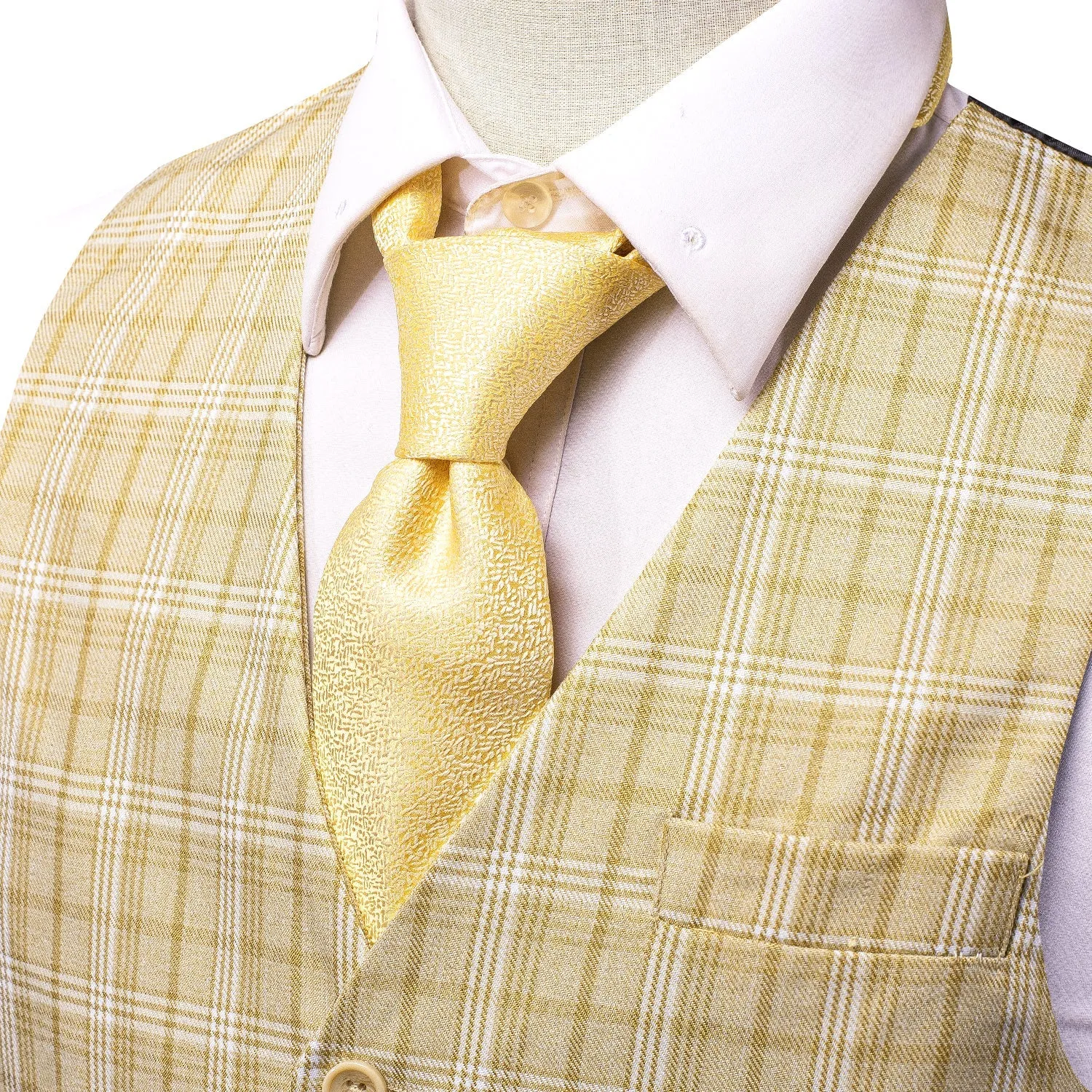 Light Yellow Plaid Splicing Jacquard Men's Vest