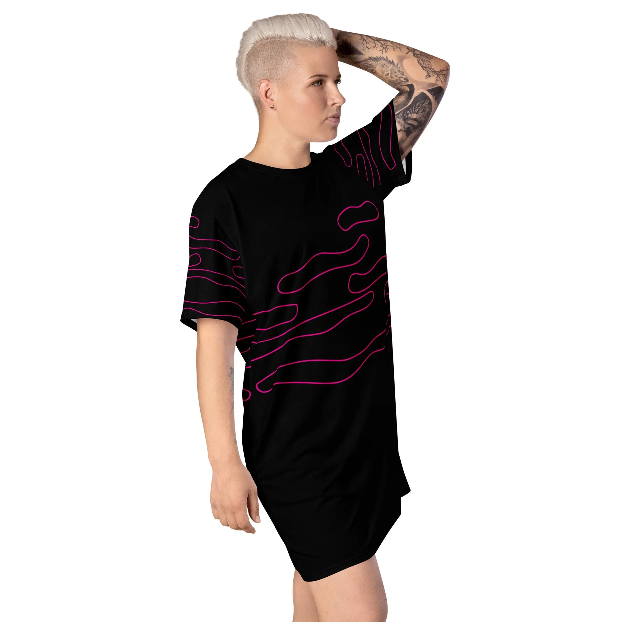 Line Art Print Black T-Shirt Dress | T-Shirt for a Relaxed Look | Apparelhue Collection