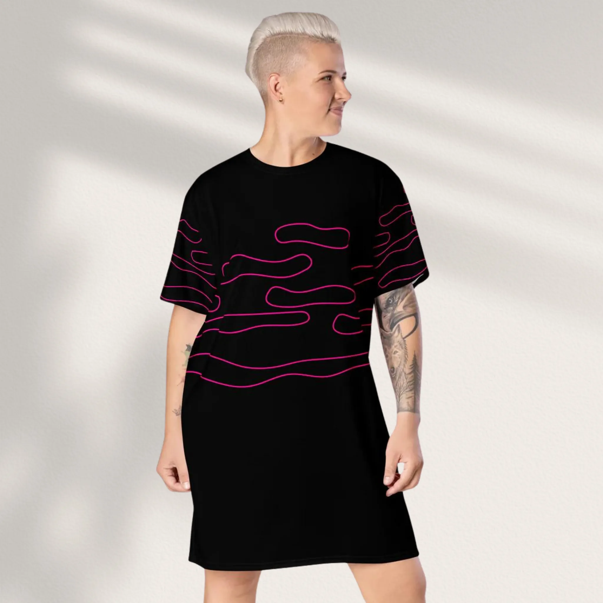 Line Art Print Black T-Shirt Dress | T-Shirt for a Relaxed Look | Apparelhue Collection