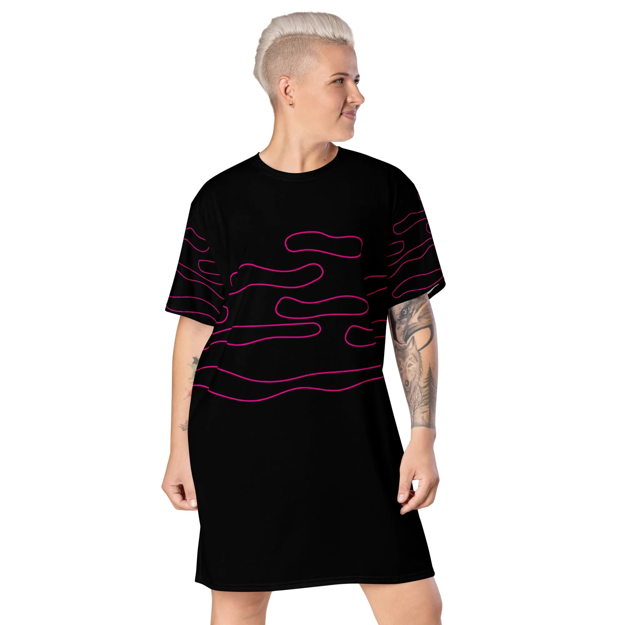 Line Art Print Black T-Shirt Dress | T-Shirt for a Relaxed Look | Apparelhue Collection