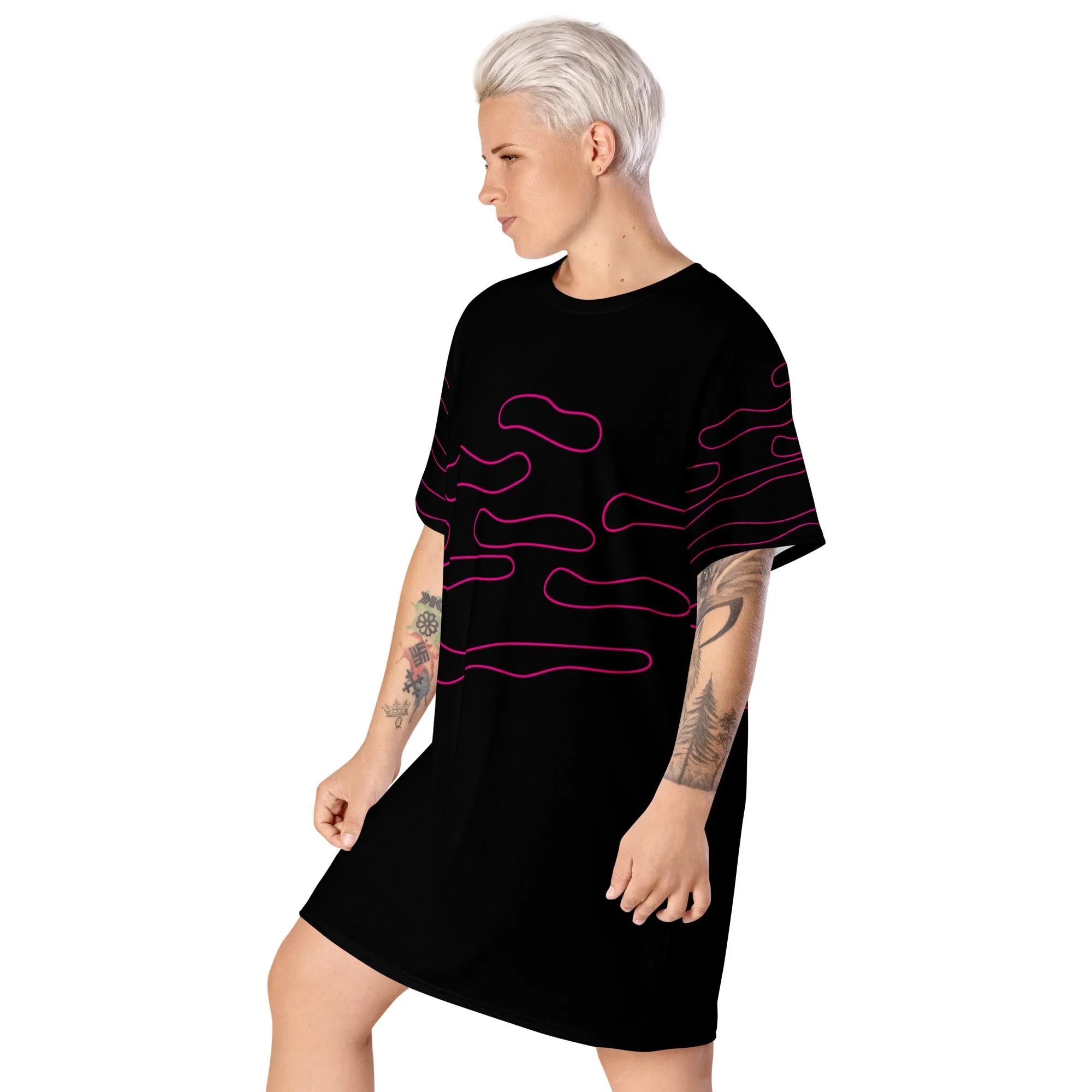 Line Art Print Black T-Shirt Dress | T-Shirt for a Relaxed Look | Apparelhue Collection