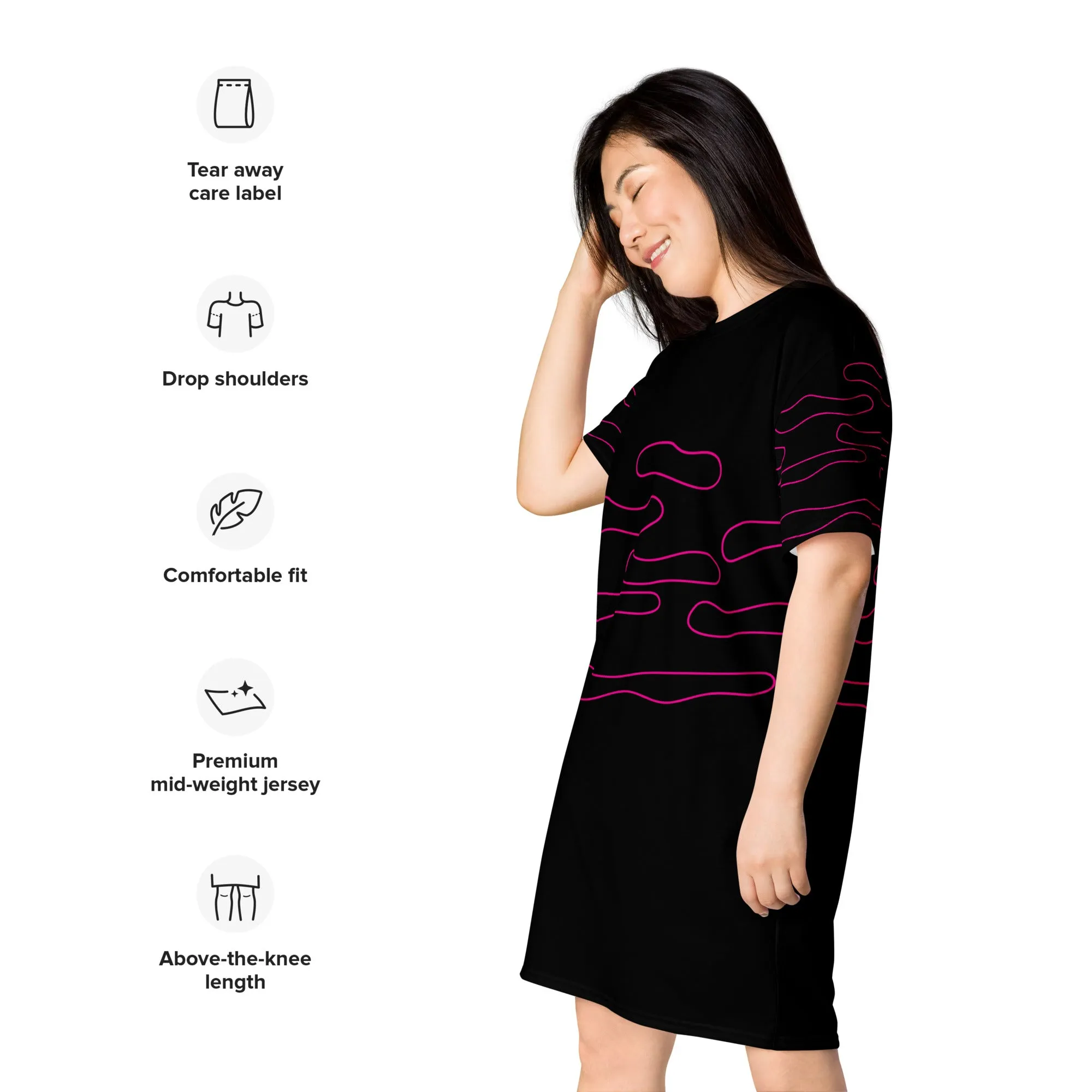 Line Art Print Black T-Shirt Dress | T-Shirt for a Relaxed Look | Apparelhue Collection