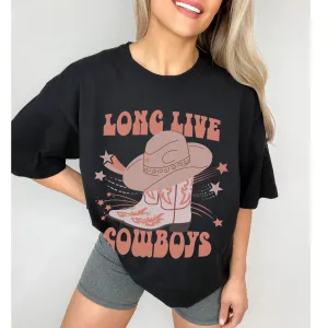 Long Live Cowboys Comfort Colors® T-Shirt, T-Shirt Dress, Retro Cowboy Hat and Boots, Oversized Print Spring or Summer T-Shirt