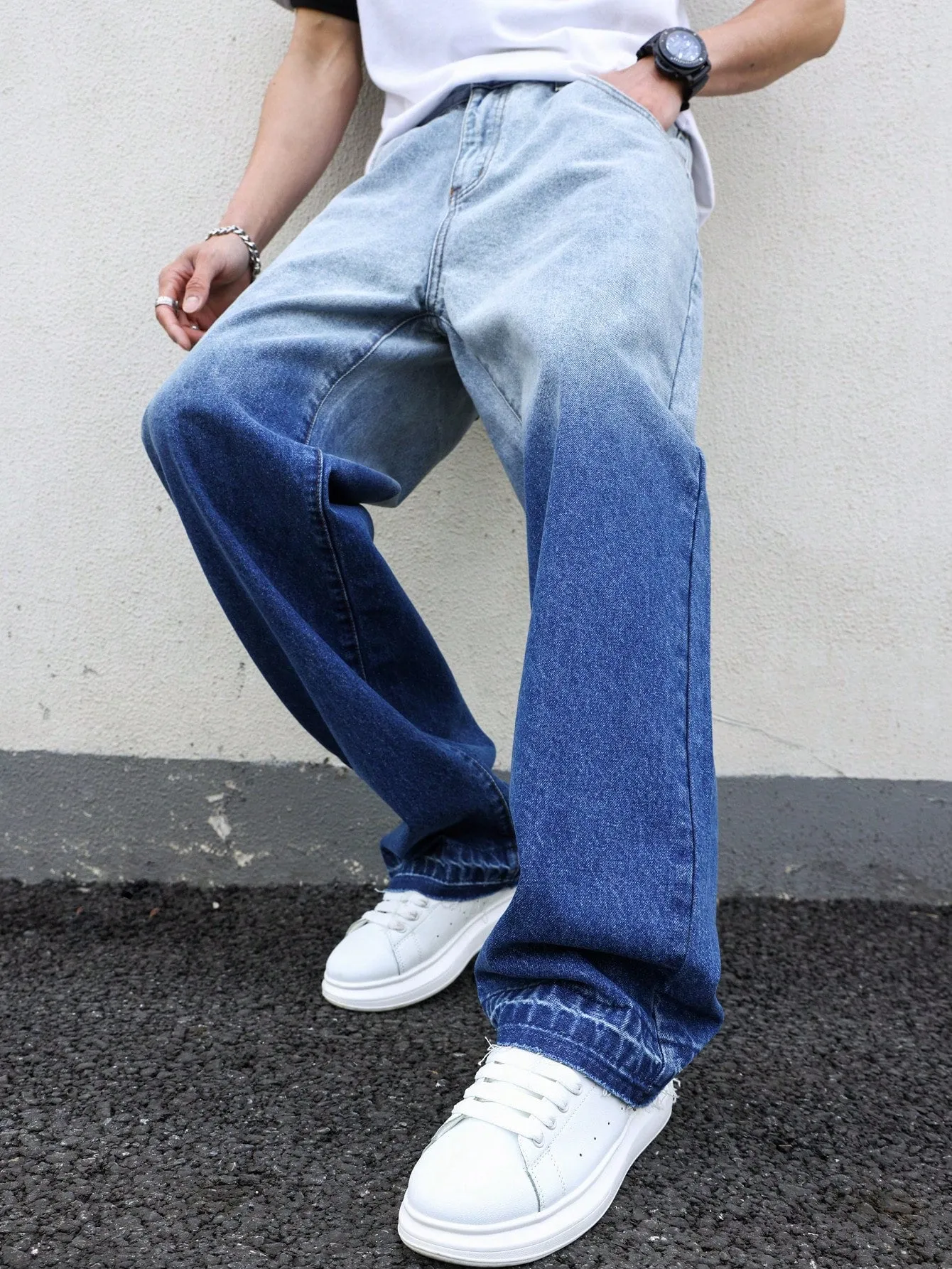 Manfinity LEGND Men's Gradient Color Denim Pants With Side Pockets