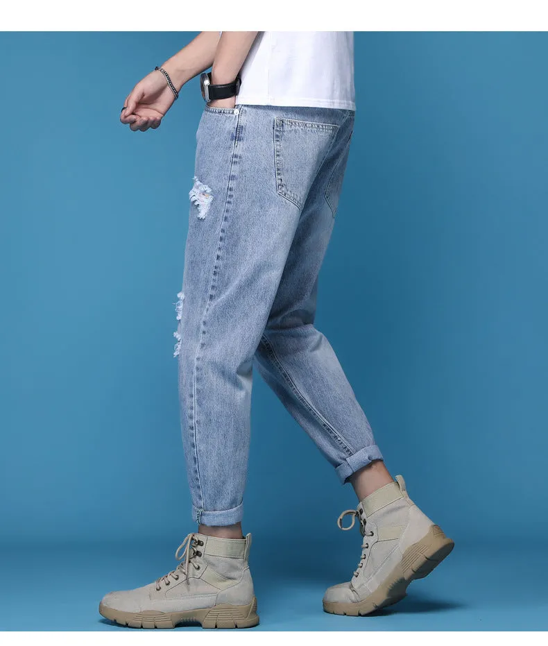 Men's Casual Cropped Denim Trousers