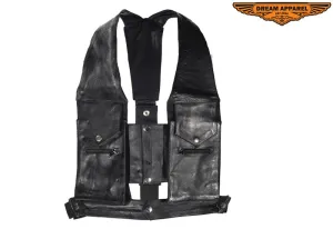 Men's Cowhide Leather Commando Style Pocket Vest