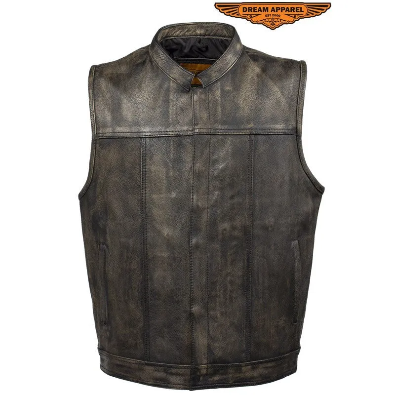 Mens Distressed Brown Leather Motorcycle Club Vest