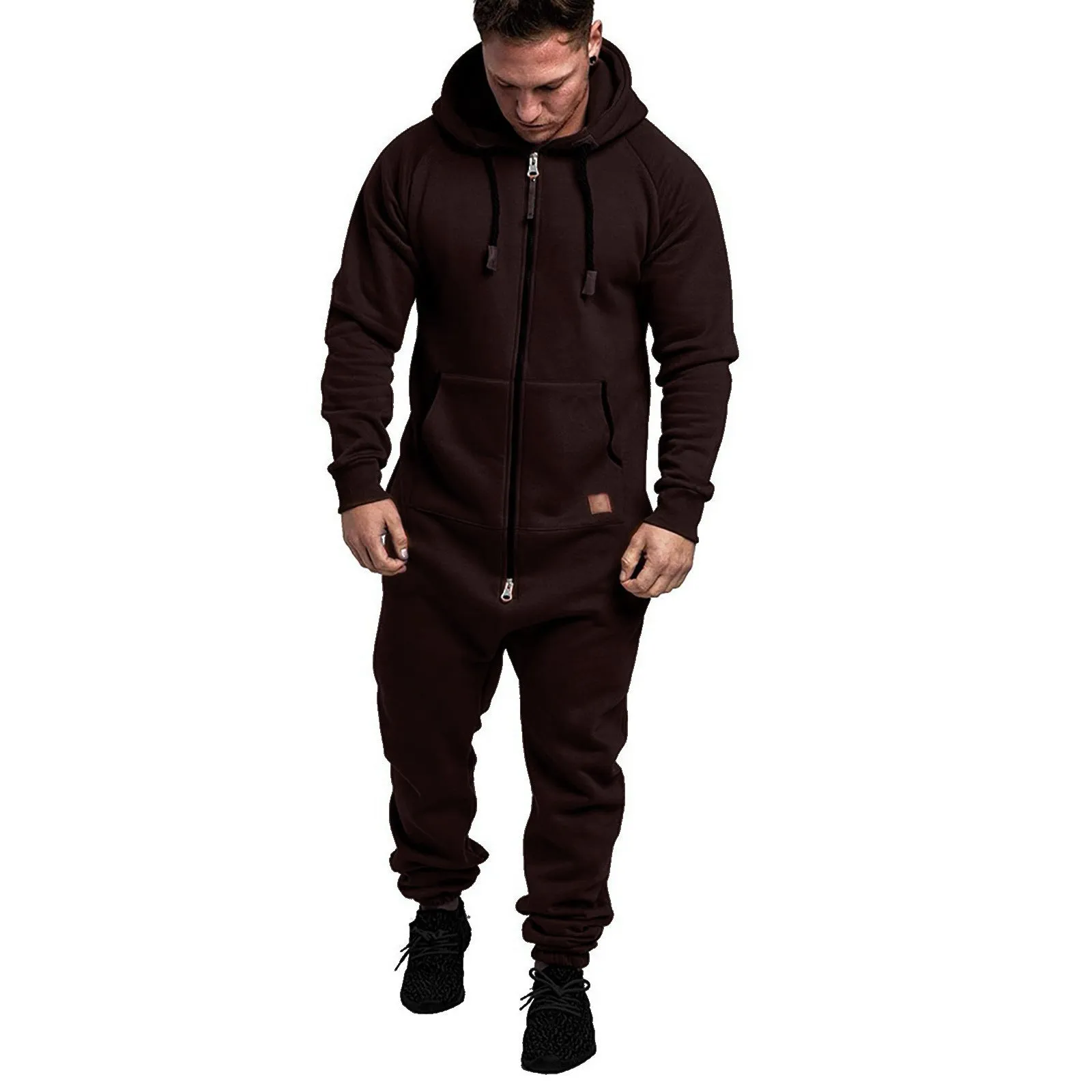 MEN'S HOODED FLEECE JUMPSUIT SOLID COLOR COLOR BLOCKED CASUAL MEN'S SUIT JUMPSUIT