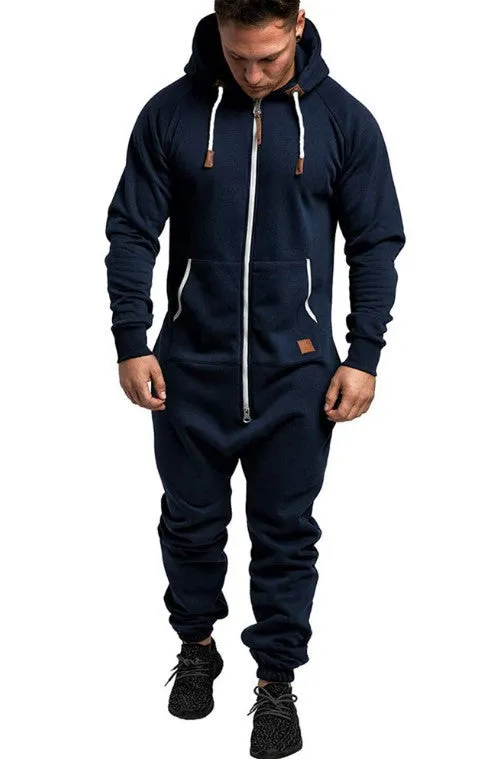 MEN'S HOODED FLEECE JUMPSUIT SOLID COLOR COLOR BLOCKED CASUAL MEN'S SUIT JUMPSUIT