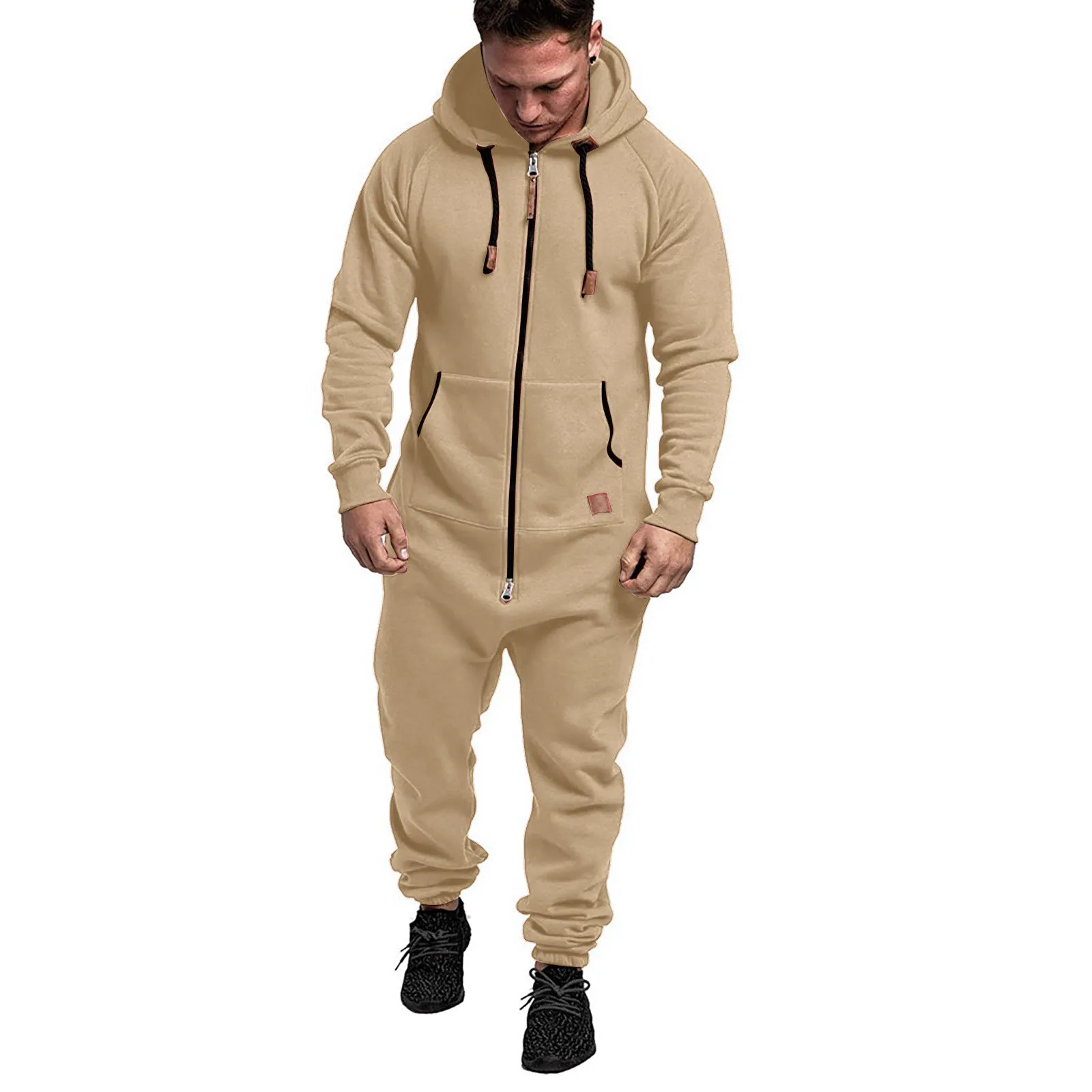 MEN'S HOODED FLEECE JUMPSUIT SOLID COLOR COLOR BLOCKED CASUAL MEN'S SUIT JUMPSUIT