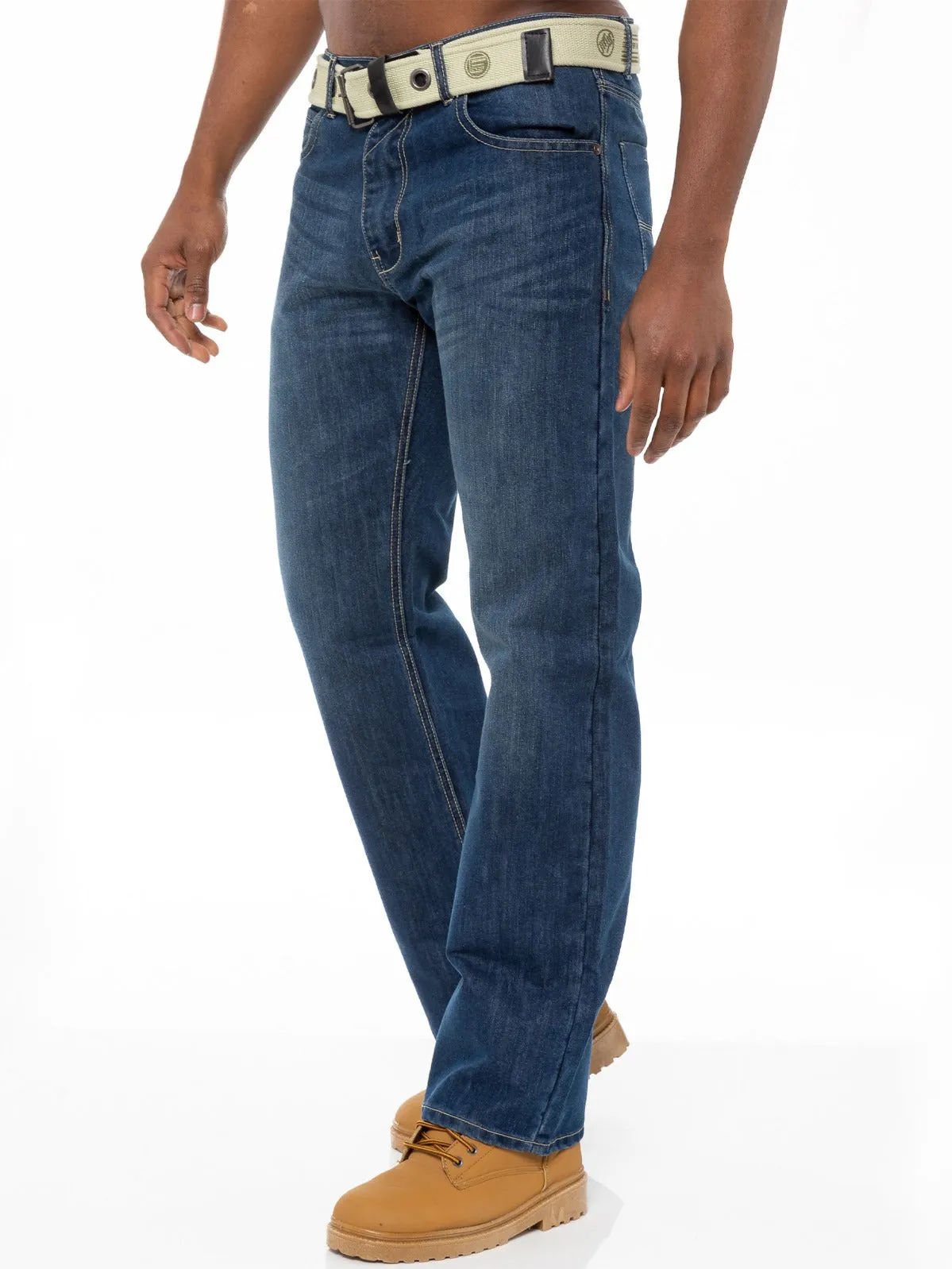 Mens Mid Wash Jeans with Belt EZ14 - EZ15 | Enzo Designer Menswear