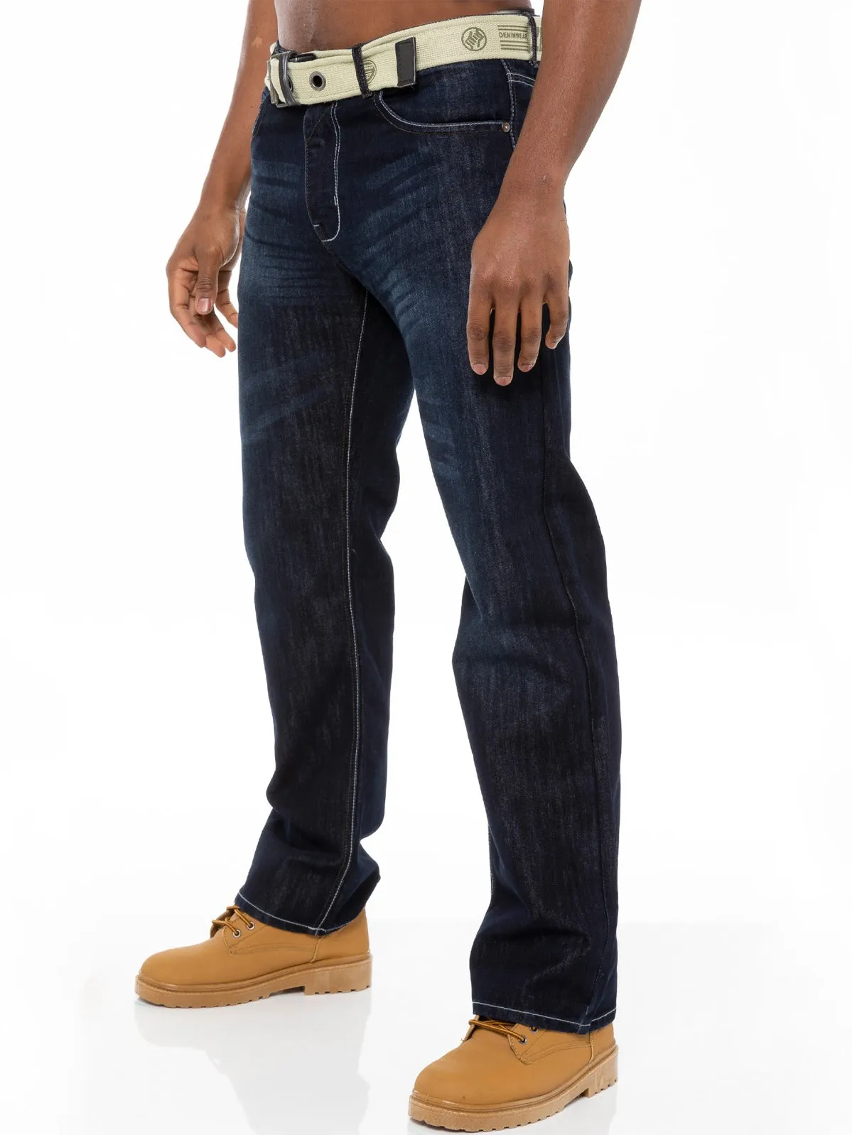 Mens Mid Wash Jeans with Belt EZ14 - EZ15 | Enzo Designer Menswear