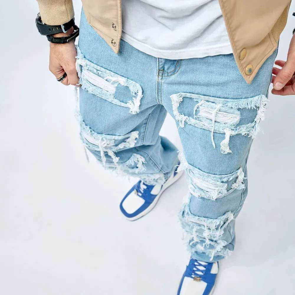 Men's Patch-Ripped Relaxed Fit Jeans