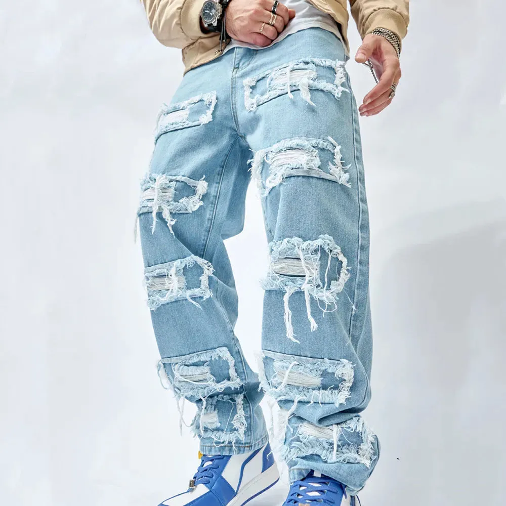 Men's Patch-Ripped Relaxed Fit Jeans