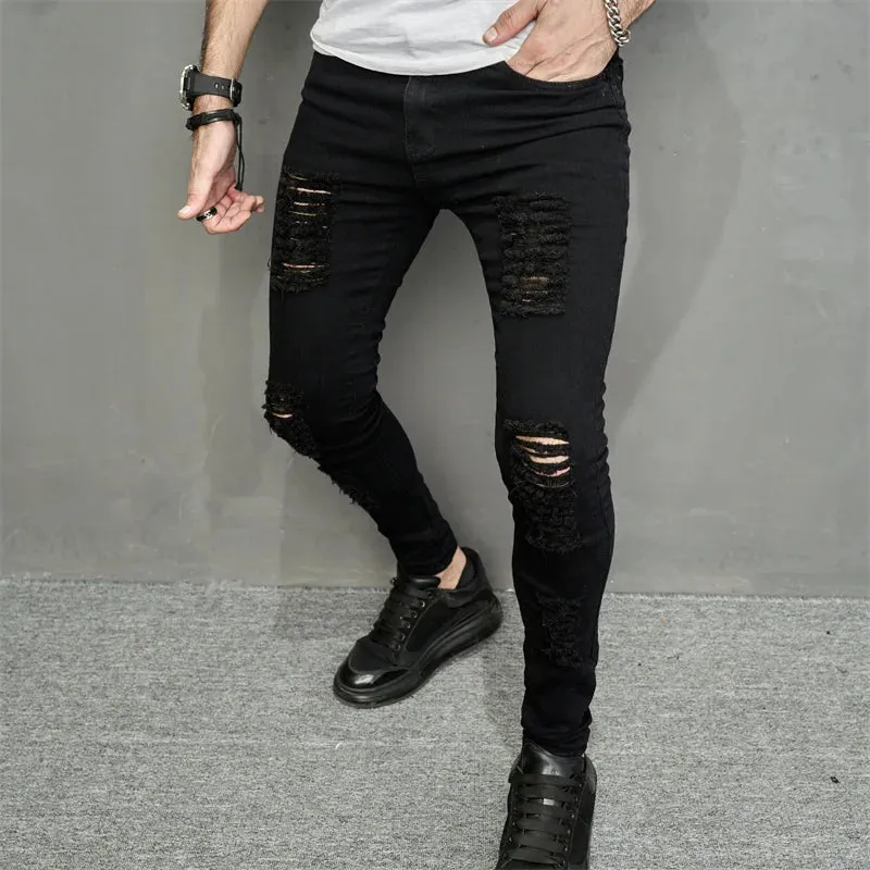 Men's Ripped Black Pencil Jeans