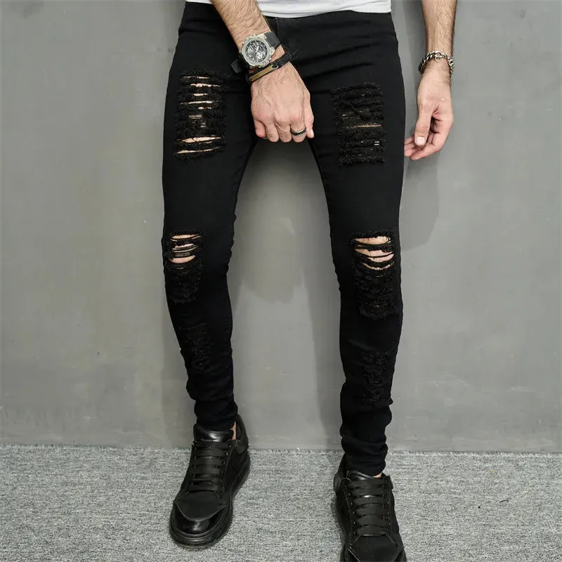 Men's Ripped Black Pencil Jeans