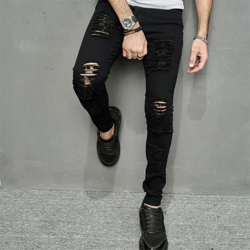 Men's Ripped Black Pencil Jeans