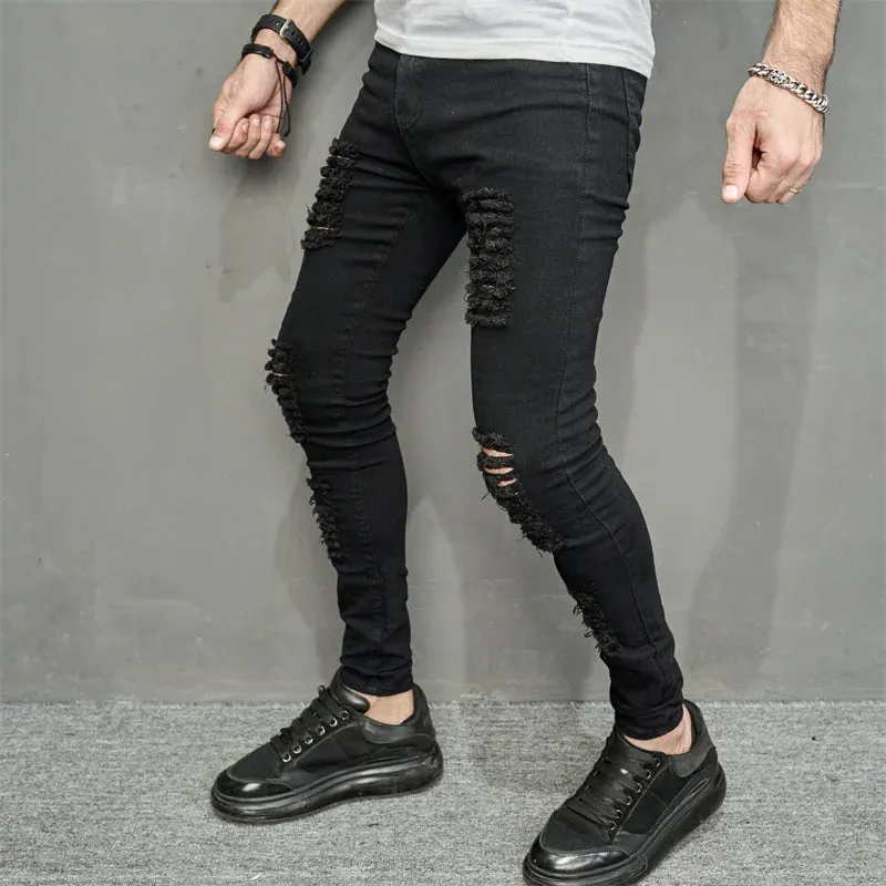 Men's Ripped Black Pencil Jeans