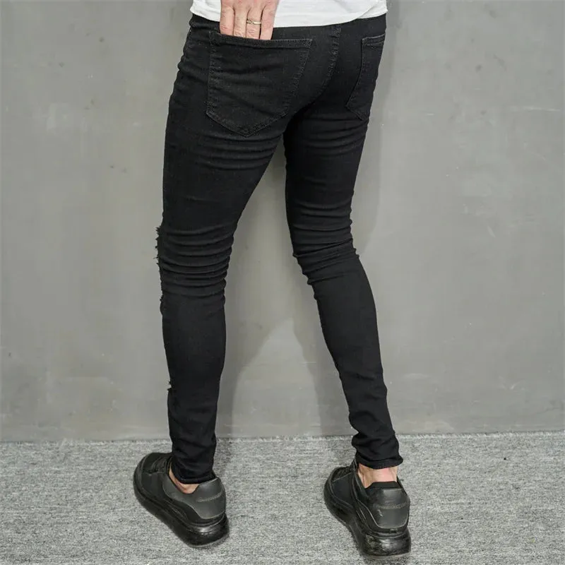 Men's Ripped Black Pencil Jeans