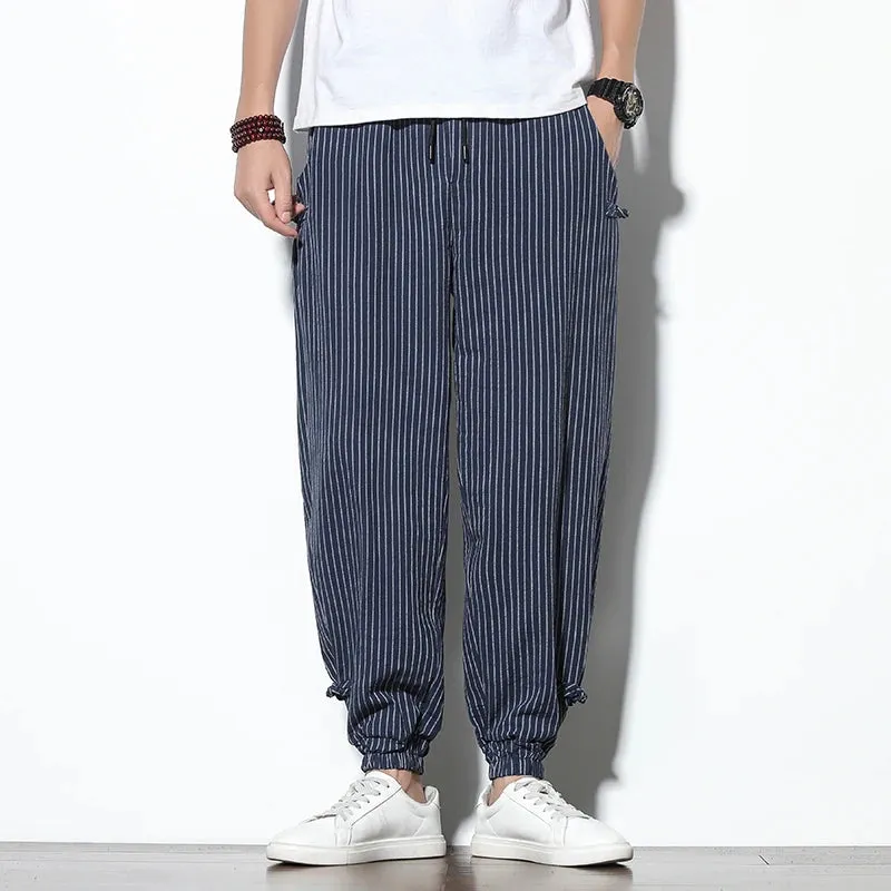 Men's Striped Cotton-Linen Harem Pants