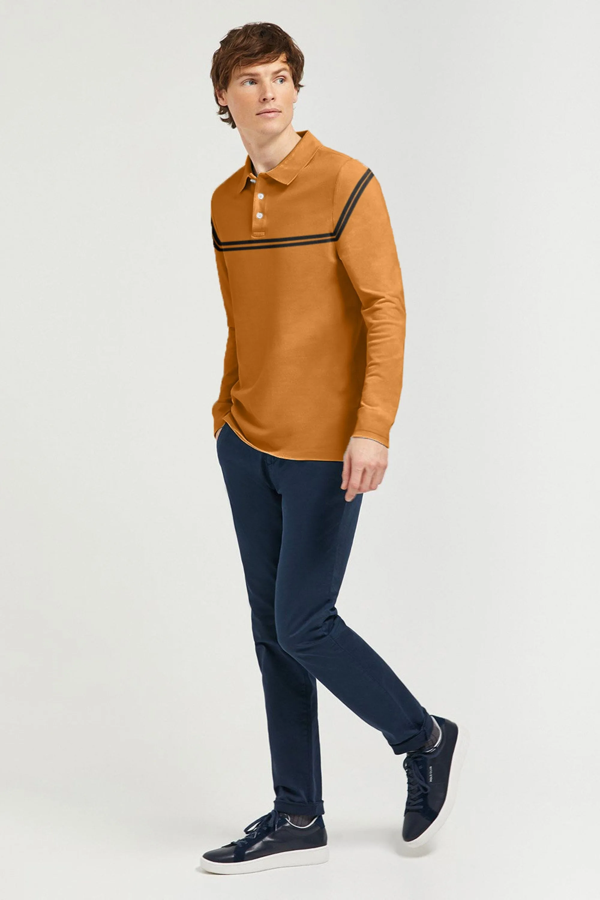 Men's Striped Style Long Sleeve Polo Shirt