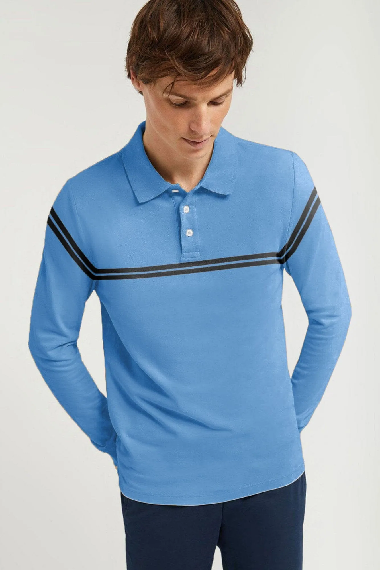 Men's Striped Style Long Sleeve Polo Shirt