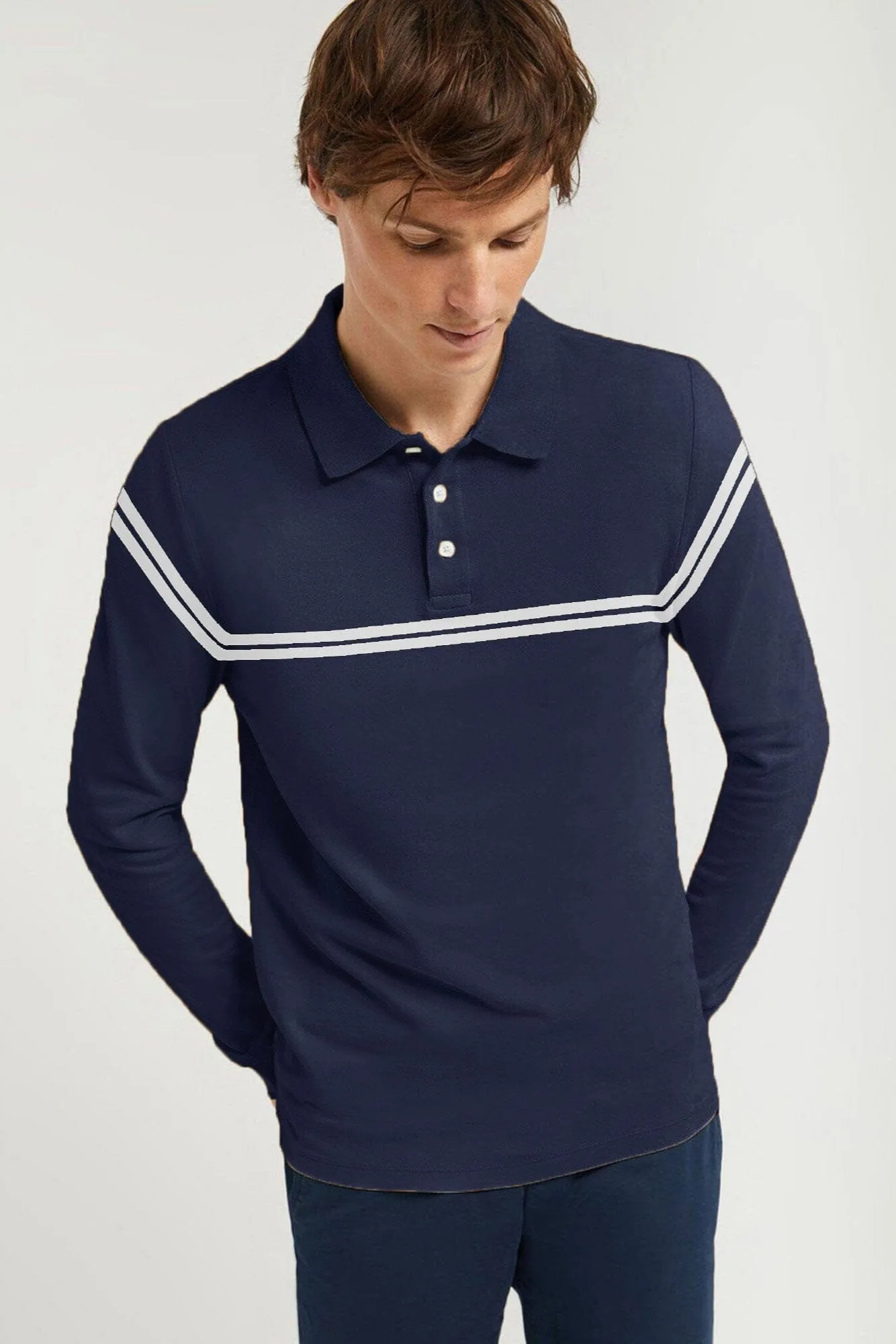 Men's Striped Style Long Sleeve Polo Shirt