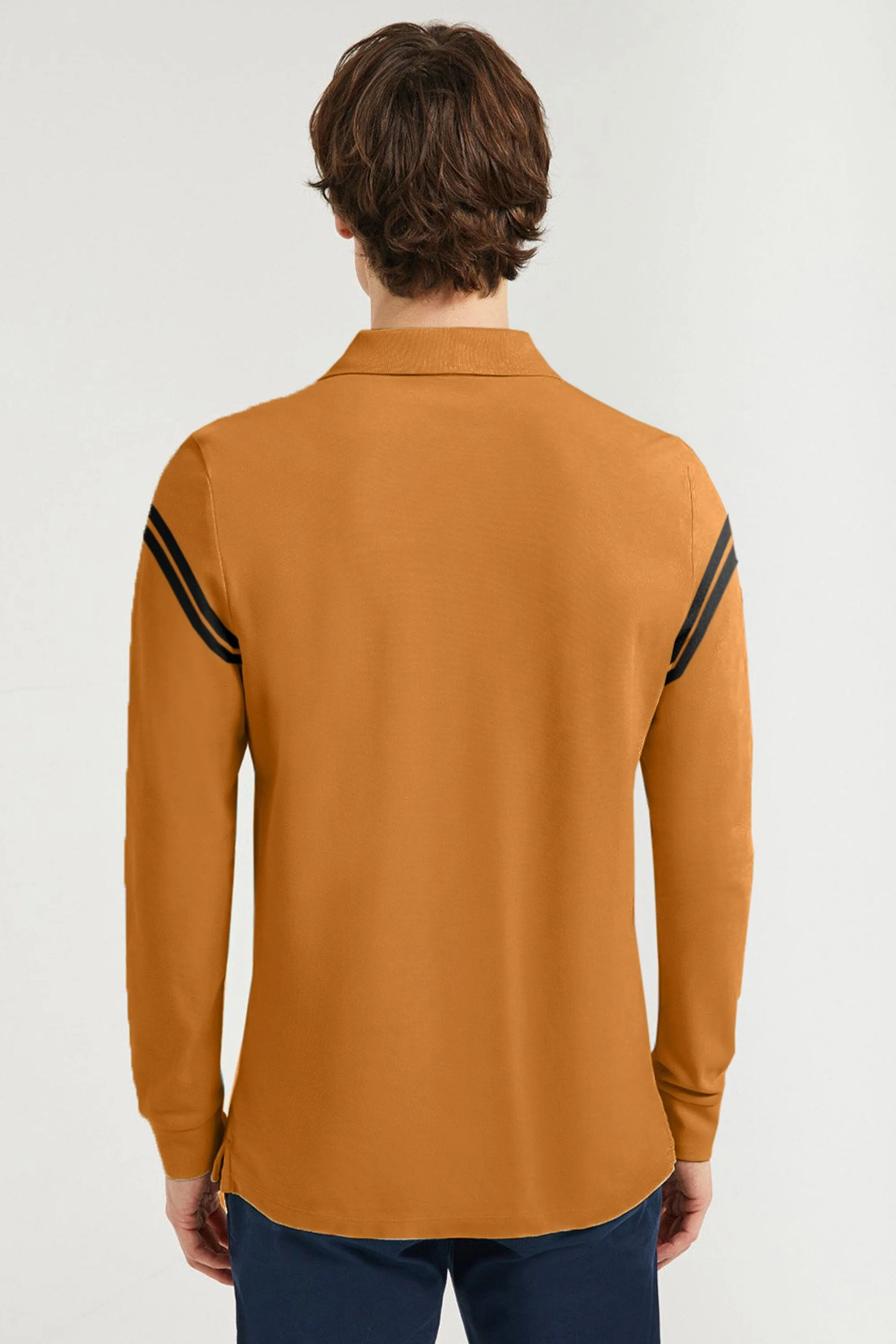 Men's Striped Style Long Sleeve Polo Shirt