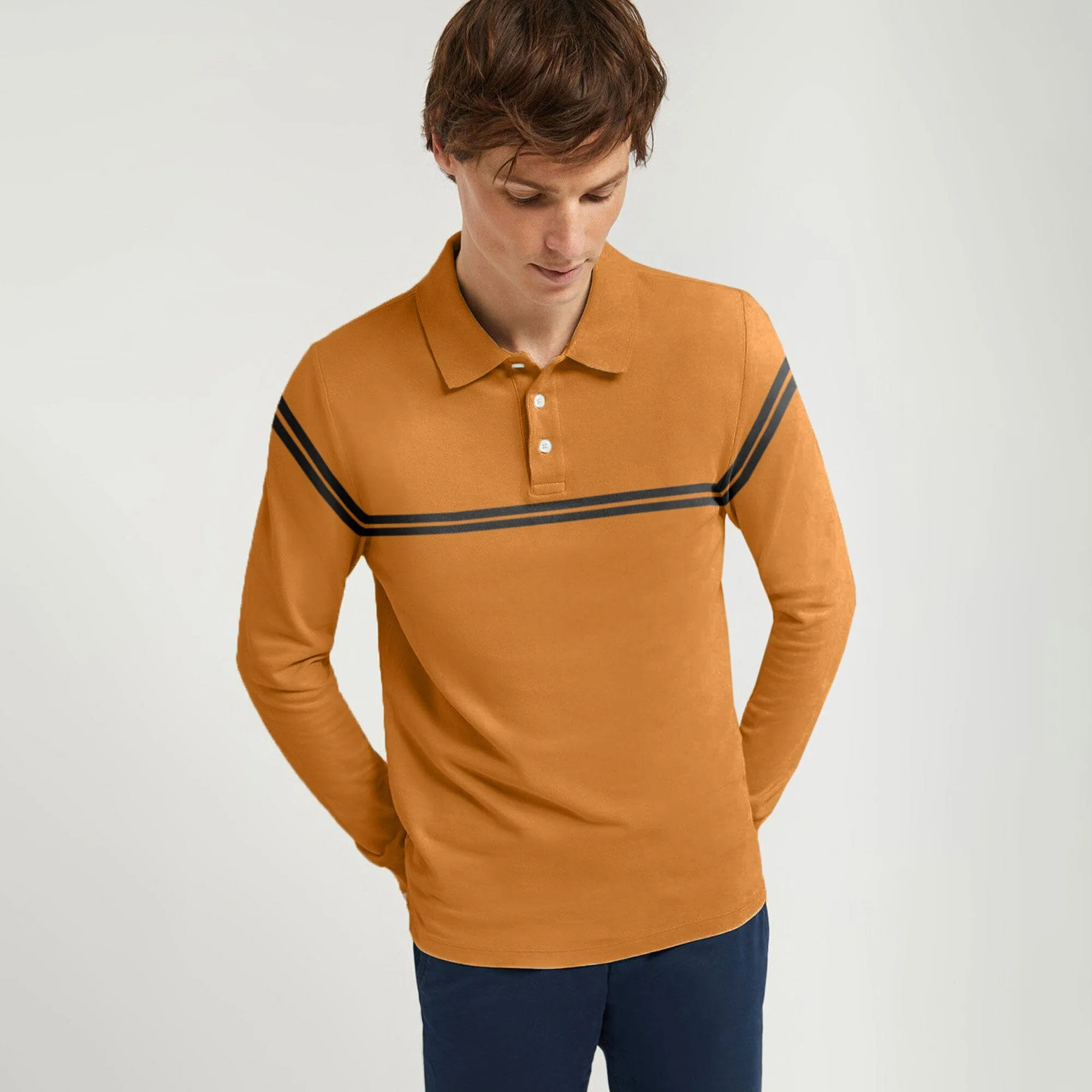 Men's Striped Style Long Sleeve Polo Shirt