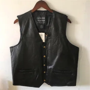 motorcycle leather vest men's riding vest middle-aged and elderly windproof sheepskin sleeveless  jacket male waistcoat