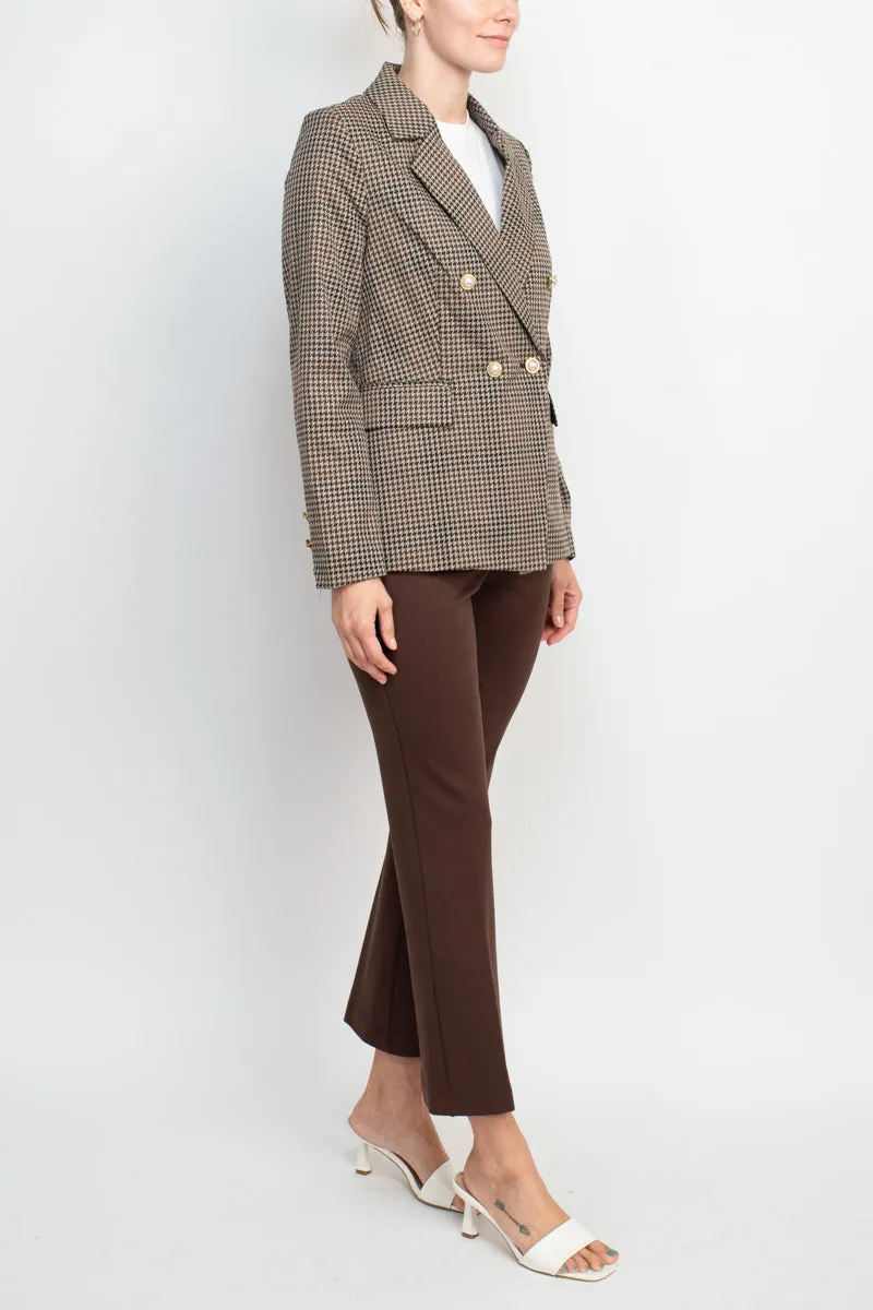 Nanette Lepore notched collar long sleeve houndstooth woven jacket with mid waist straight ponte pant