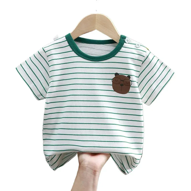 New Arrival Pure Cotton T-Shirt for Baby Girls and Boys, Summer Tee for Toddlers, Striped Short Sleeve Top  Ropa De Niña