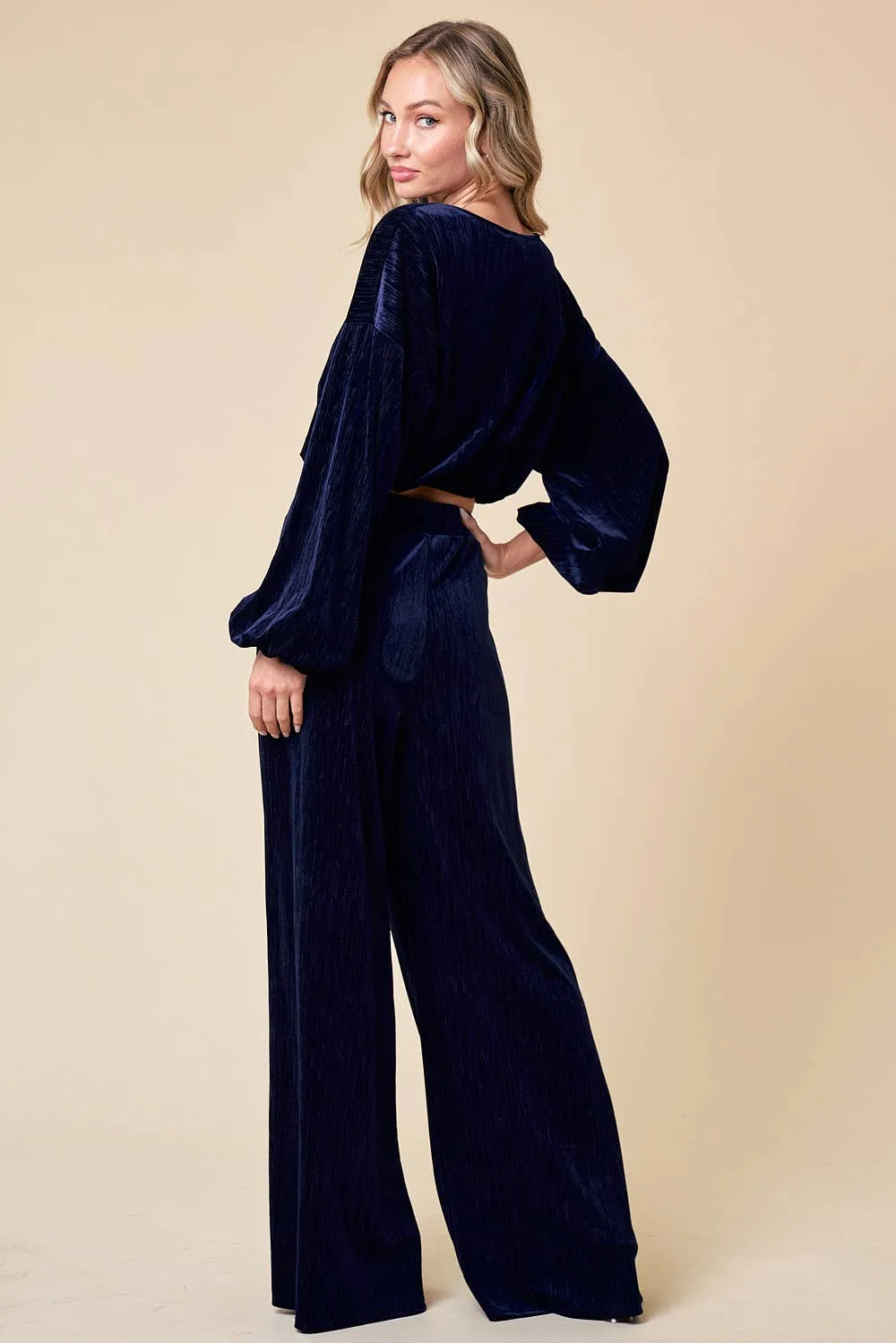 Nicki navy velvet wide leg pants