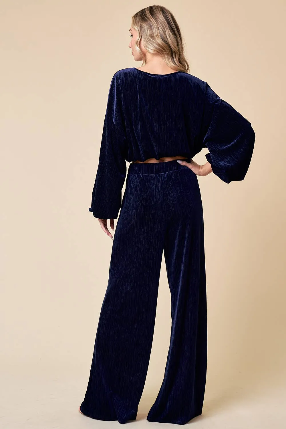 Nicki navy velvet wide leg pants