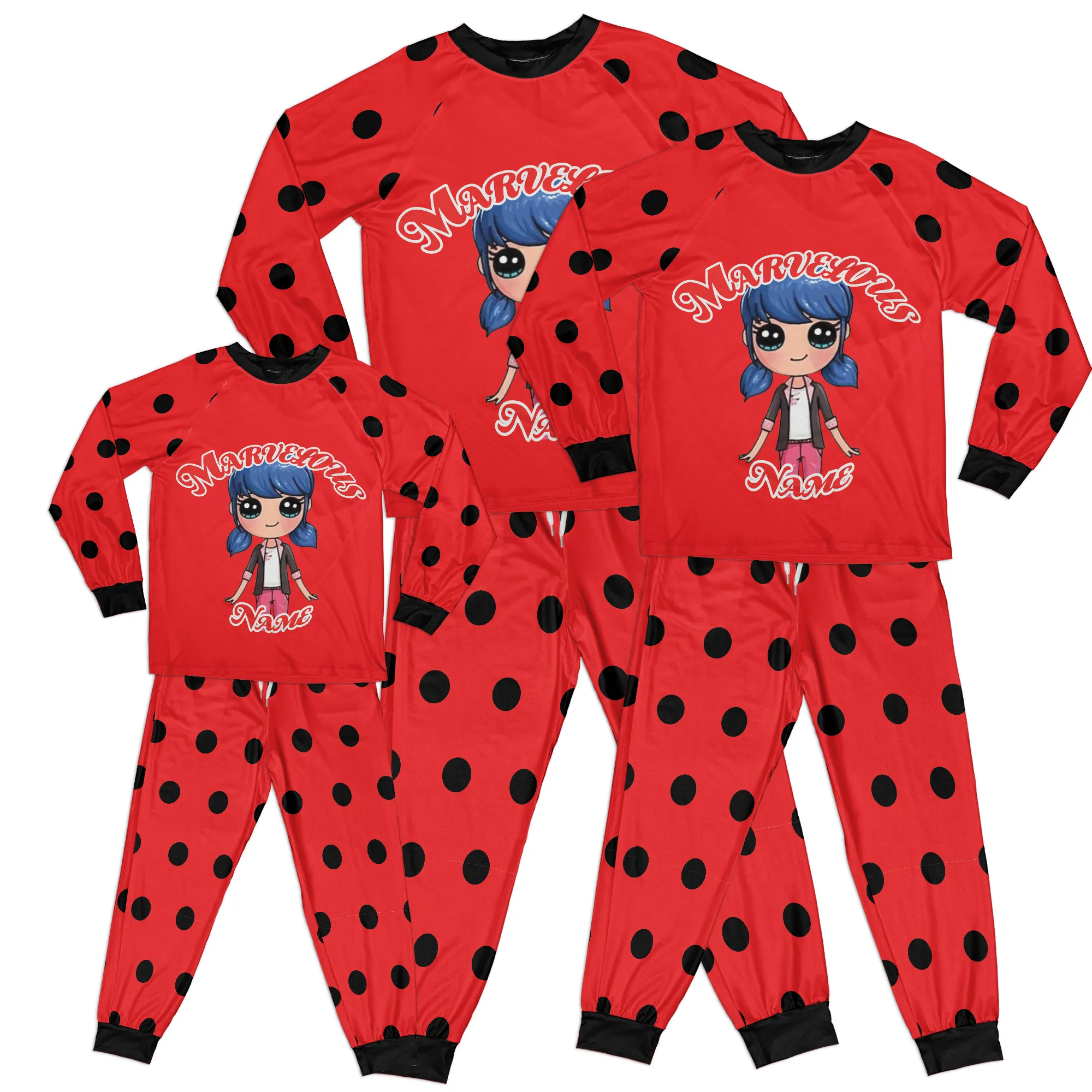 Personalized Family Pajama Sets | Matching Xmas Jammies for KIDS | Christmas Holiday family PJs | Marvelous Ladybug nightsuit