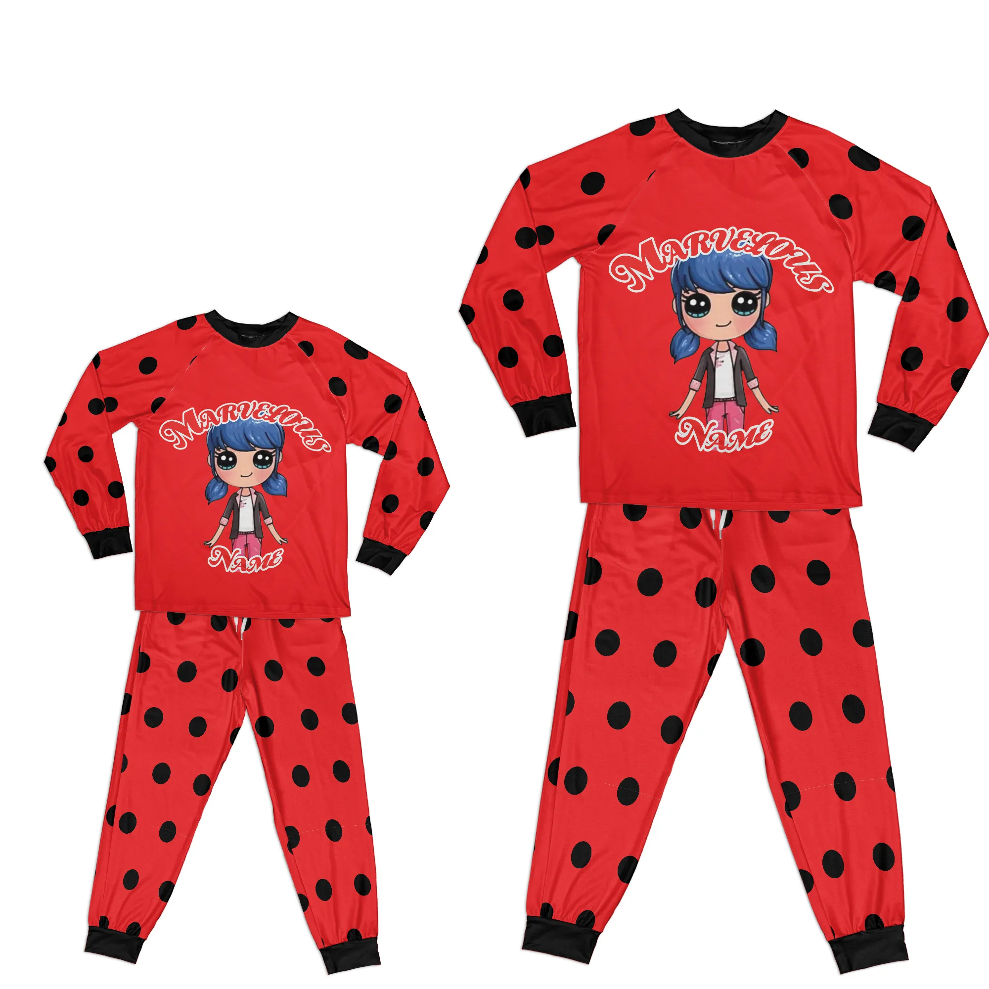 Personalized Family Pajama Sets | Matching Xmas Jammies for KIDS | Christmas Holiday family PJs | Marvelous Ladybug nightsuit