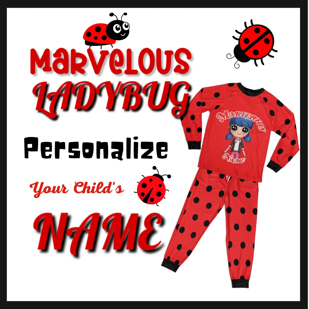 Personalized Family Pajama Sets | Matching Xmas Jammies for KIDS | Christmas Holiday family PJs | Marvelous Ladybug nightsuit